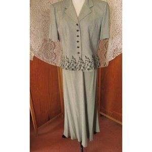 Vintage Virgo II Gatsby Peplum Houndstooth Embroidered Office Top/Skirt 12 2pc